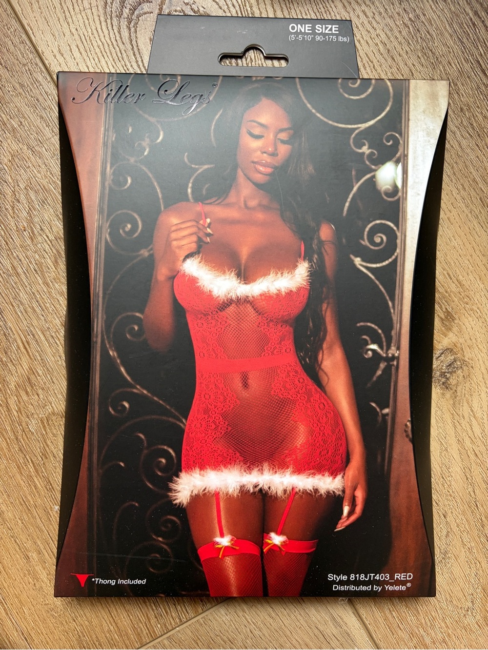 Red Lace Holiday Chemise with Feather Trim